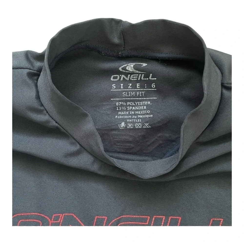O'Neill activewear swim shirt Boys 6 slim fit black logo monk neck line